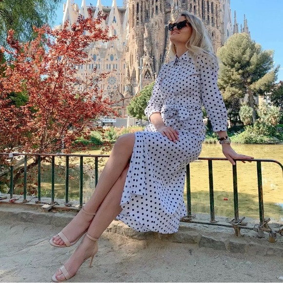 Zara polka dot linen maxi dress with belt - Picture 3 of 8